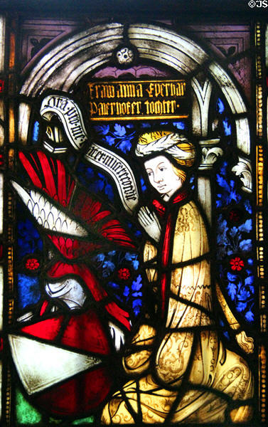 Stained glass window at Hammond Castle Museum. Gloucester, MA.