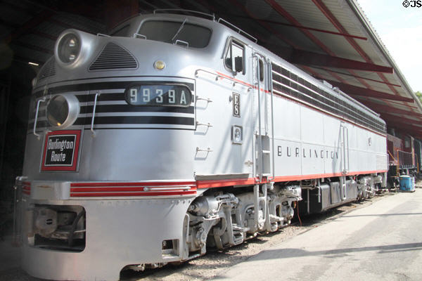 Chicago, Burlington & Quincy #9939A Diesel locomotive (1950) at St. Louis Museum of Transportation. St. Louis, MO.