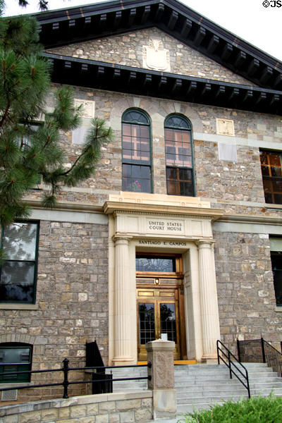 Santiago E. Campos United States Courthouse (1853-89) (106 S. Federal Place). Santa Fe, NM. Style: Greek Revival. Architect: Ammi B. Young. On National Register.