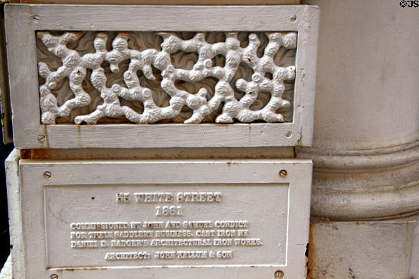 Cast iron nameplate on Condict Saddelry Building by Daniel D. Badger's Architectural Iron Works. New York, NY.