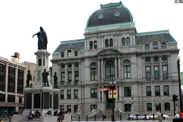 Providence City Hall (1874-78) on Kennedy Square. Providence, RI. Style: Second Empire. Architect: Samuel J.F. Thayer. On National Register.