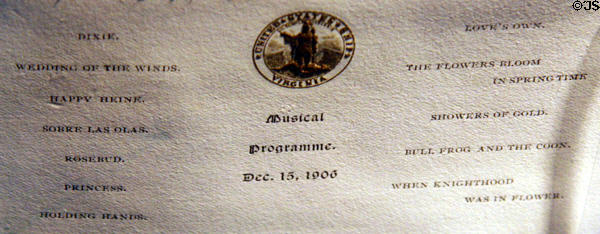 Jamestown Exposition (1907) souvenir program for musical ceremony aboard Battleship Virginia (Dec. 15, 1906) at Hampton Roads Naval Museum. Norfolk, VA.