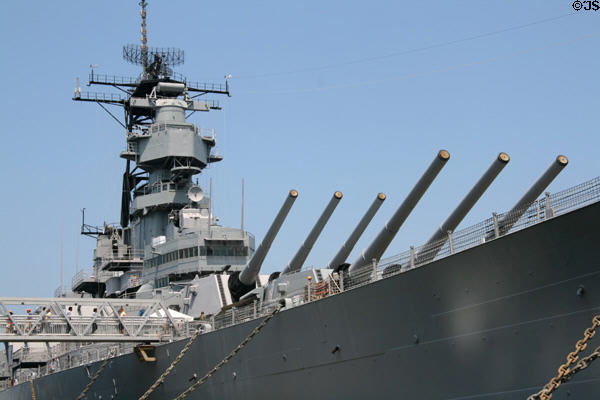 Bridge & forward guns of Battleship Wisconsin. Norfolk, VA.