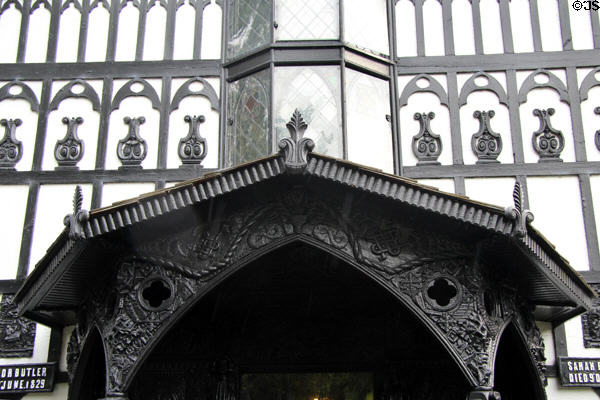 Decorative porch overhang at Plas Newydd. Llangollen, Wales.