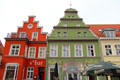 Multicolored shops off Market square. Greifswald, Germany.