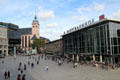 Entrance to Köln Central Station St Mariä Himmelfahrt church beyond. Köln, Germany.