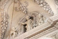 Plasterwork depicting St Benedict, cherubs & garlands in St Benedict church at Benediktbeuern Abbey. Germany.
