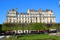 Park beside Notre Dame Cathedral at Isle de la Cité. Paris, France.