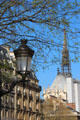 Streetlamp on Isle de la Cité with St Chapelle in distance. Paris, France.