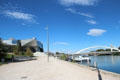 Bridge over Rhône River at Musée des Confluences. Lyon, France.