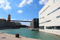 Foot bridge from fort Saint-Jean to MuCEM museum. Marseille, France.