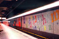 Decorations in underground subway in Amsterdam. Amsterdam, Netherlands.
