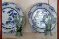 Blue & white Dutch style plates & green glass roemer in home of Pieter Teyler at Teylers Museum. Haarlem, Netherlands.
