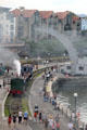 Steam locomotive & visitors along Floating Harbour. Bristol, England