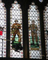 Detail of modern stained glass panels depicting Home Guard during WWII by Arthur Wathen Robinson. Bristol, England