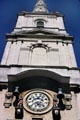 Clock tower of "Christ Church with St Ewan" with two figures which strike the bells on the quarter hour designed by William Paty. Bristol, England.