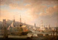 View of Bristol Harbour with Cathedral & the Quay painting by Nicholas Pocock as seen from where M-Shed is today at M-Shed Museum. Bristol, England.