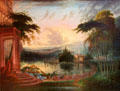 A Romantic Landscape with the Arrival of the Queen of Sheba painting by Samuel Colman at Bristol Museum & Art Gallery. Bristol, England.