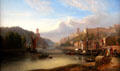 View on the Avon at Hotwells painting by Samuel Jackson with Clifton Bridge towers in the distance at Bristol Museum & Art Gallery. Bristol, England.