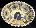 Ceramic dish depicting John Churchill, Duke of Marlborough & husband of Sarah Jennings, made in Bristol or London at Bristol Museum & Art Gallery. Bristol, England.