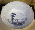 Ceramic punch bowl with distinctive "white-white" pattern around the border, made in Bristol, possibly by John Owen, at Bristol Museum & Art Gallery. Bristol, England.