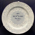 Ceramic dish inscribed with name of Richard Wood, from Port Isaac, a shop keeper involved with local coastal trade, made in Redcliffe Back Bristol, at Bristol Museum & Art Gallery. Bristol, England.