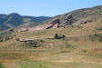Red Rocks formation where open-air concerts are held as viewed from Dino Ridge. CO.