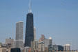 Skyline of Chicago from Navy Pier with black John Hancock Building. Chicago, IL.