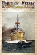 Graphic of U.S. Cruiser Philadelphia by Cresson Schell in Harper's Weekly from Hampton Roads Naval Museum at Nauticus. Norfolk, VA.