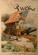 Cartoon celebrating American Battleships by Holrymple of Keppler & Schwarzmann in Puck from Hampton Roads Naval Museum at Nauticus. Norfolk, VA.