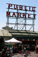 Southern end with signs of Pike Place Market. Seattle, WA.