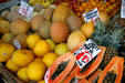 Variety of melons in Pike Place Market. Seattle, WA.